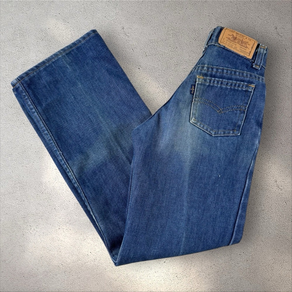 Vintage 70s Levi Big E Kids Jeans Size 20x24.5 Blue Tab Flare USA
